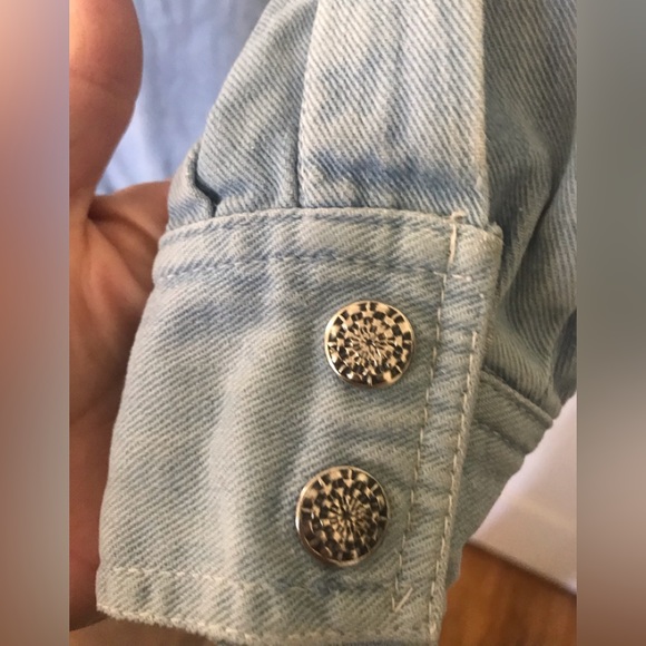 Your favorite 70s cotton denim hand-embroidered mushrooms lady bug Boho  shirt ! - Picture 7 of 16